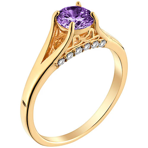 14K Gold Plated Simulated Amethyst and Clear Crystal Ring - Image 2