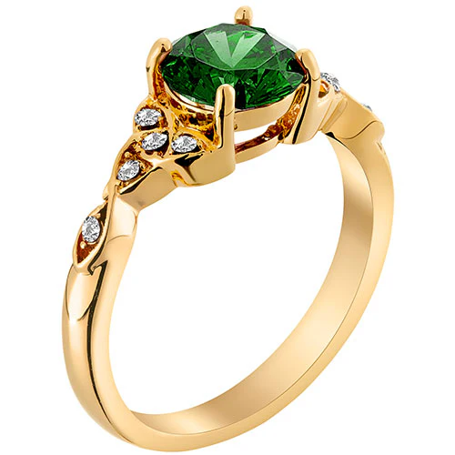 14K Gold Plated Simulated Emerald and Clear Crystal Trinity Knot Ring - Image 2