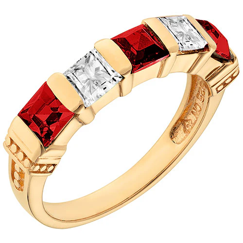 14K Gold Plated Simulated Garnet and Clear Crystal 5 Stone Ring - Image 2