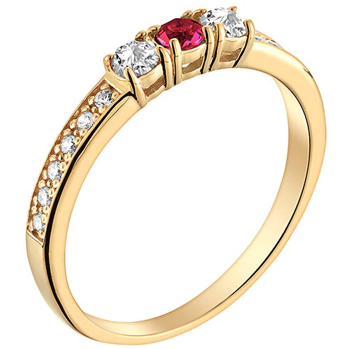 14K Gold Plated Simulated Ruby and Clear Crystal 3-Stone Ring - Image 2