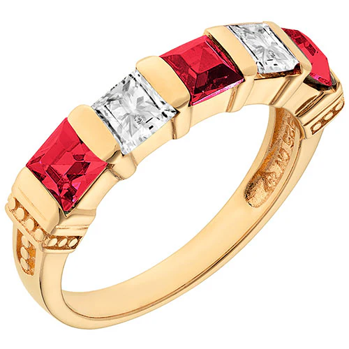 14K Gold Plated Simulated Ruby and Clear Crystal 5 Stone Ring - Image 2