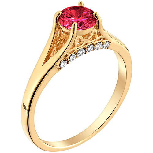 14K Gold Plated Simulated Ruby and Clear Crystal Ring - Image 2