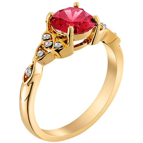 14K Gold Plated Simulated Ruby and Clear Crystal Trinity Knot Ring - Image 2