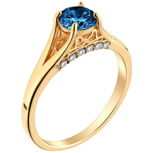 14K Gold Plated Simulated Sapphire and Clear Crystal Ring - Image 2