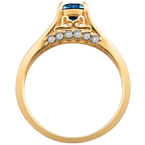 14K Gold Plated Simulated Sapphire and Clear Crystal Ring - Image 3
