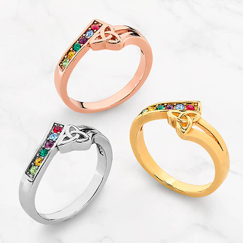 14K Gold Plated Trinity Bypass Birthstone Ring - Image 4