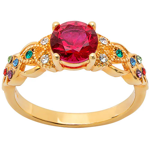 14K Gold Plated Trinity Family Round Birthstone Ring - Image 2