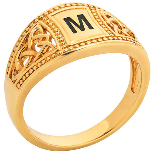 14K Gold Plated Trinity Filigree Initial Ring - Image 2