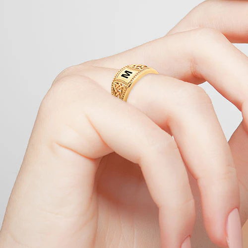 14K Gold Plated Trinity Filigree Initial Ring - Image 3