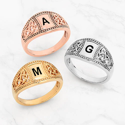 14K Gold Plated Trinity Filigree Initial Ring - Image 4