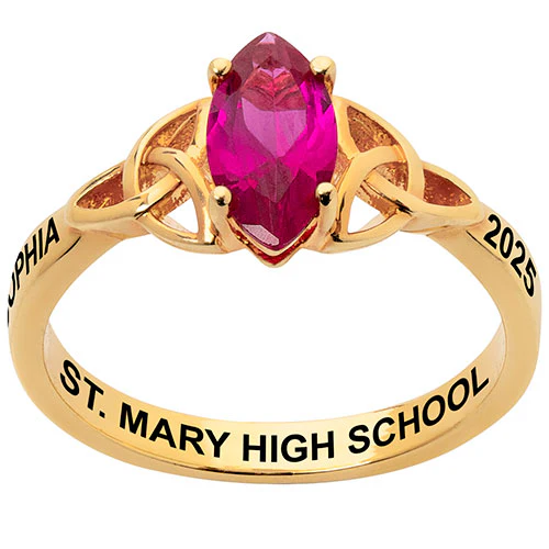 14K Gold Plated Trinity Marquise Birthstone Class Ring
