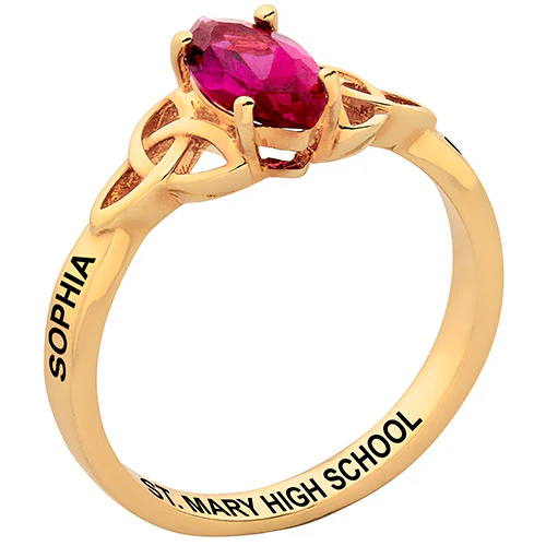 14K Gold Plated Trinity Marquise Birthstone Class Ring - Image 2