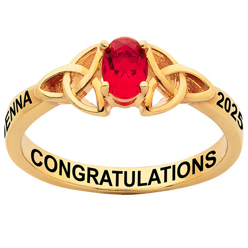 14K Gold Plated Trinity Oval Birthstone Class Ring