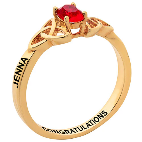 14K Gold Plated Trinity Oval Birthstone Class Ring - Image 2