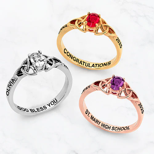 14K Gold Plated Trinity Oval Birthstone Class Ring - Image 4