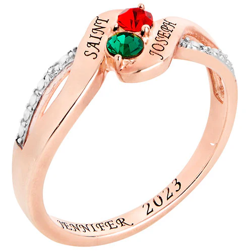 14K Rose Gold over Sterling Birthstone Bypass Diamond Accent Class Ring - Image 2
