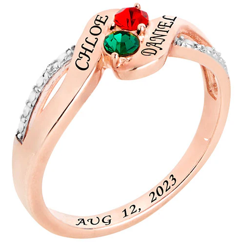 14K Rose Gold over Sterling Couple's Birthstone Bypass Diamond Accent Ring - Image 2