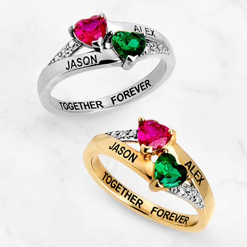 14K Rose Gold over Sterling Couple's Birthstone Heart Diamond Accent Ring - Image 4