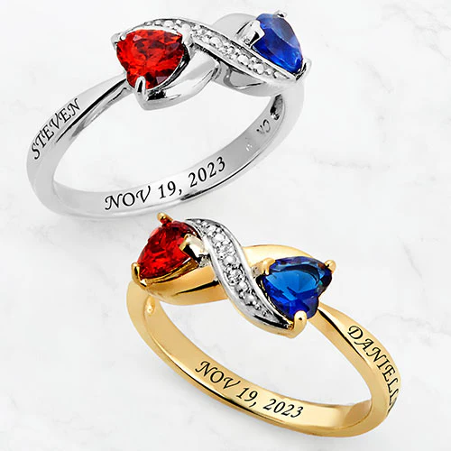 14K Rose Gold over Sterling Couple's Birthstone Heart Infinity Diamond Accent Ring - Image 4