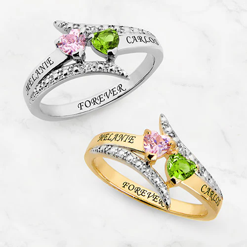 14K Rose Gold over Sterling Couple's Heart Birthstone Bypass Diamond Accent Ring - Image 4