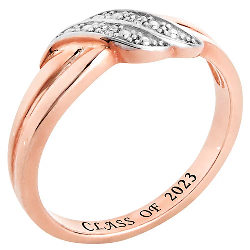 14K Rose Gold over Sterling Double Wave Diamond Accent Class Ring - Image 2