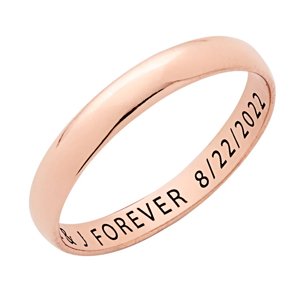 14K Rose Gold over Sterling Inside Engraved Slim Wedding Band (3mm) - Image 2