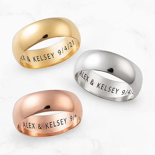 14K Rose Gold over Sterling Inside Engraved Wedding Band (7mm) - Image 4