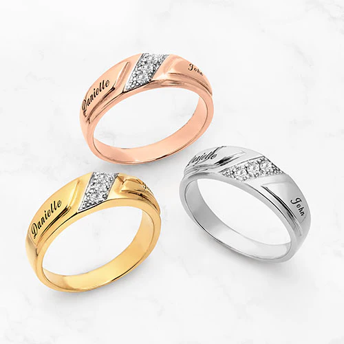 14K Rose Gold over Sterling Men's White Topaz Engraved Wedding Band - Image 4