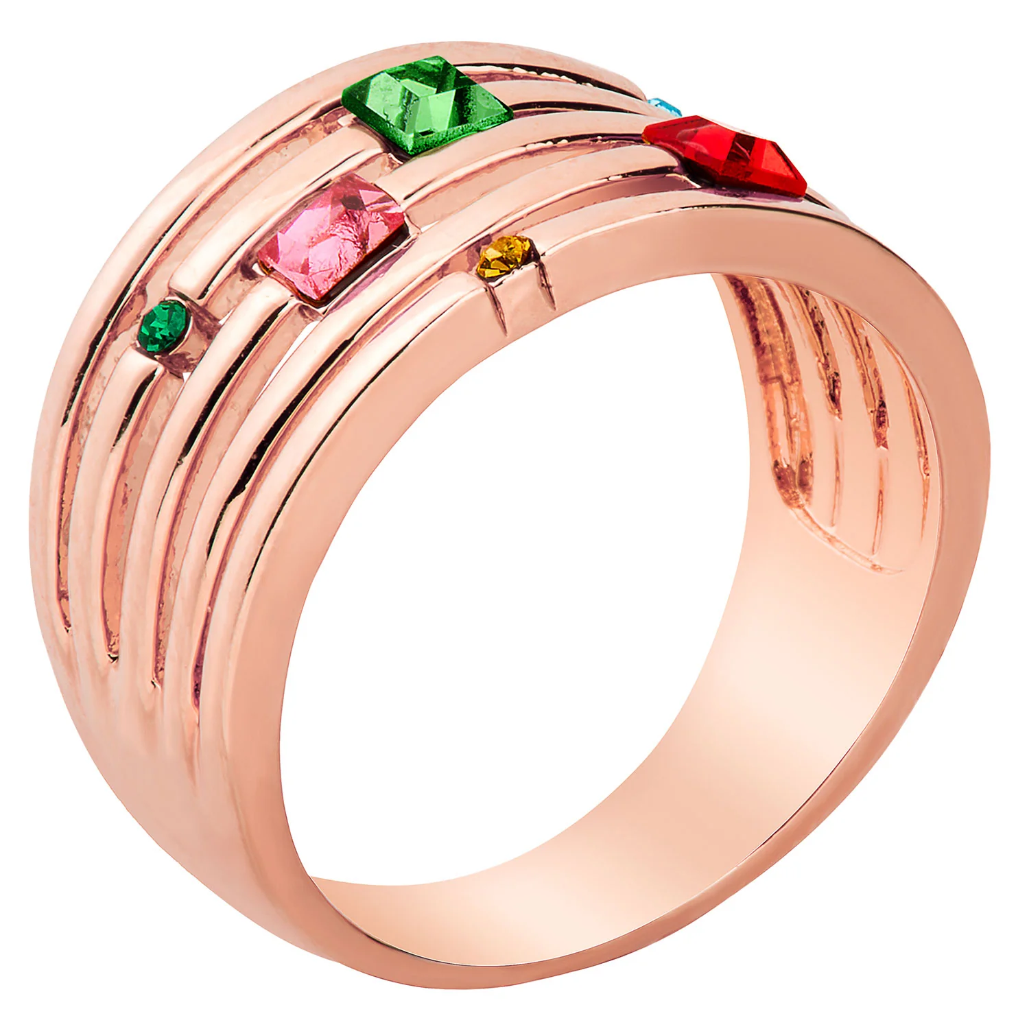 14K Rose Gold over Sterling Mulitshape Family Birthstone Faux Stack Ring - Image 3