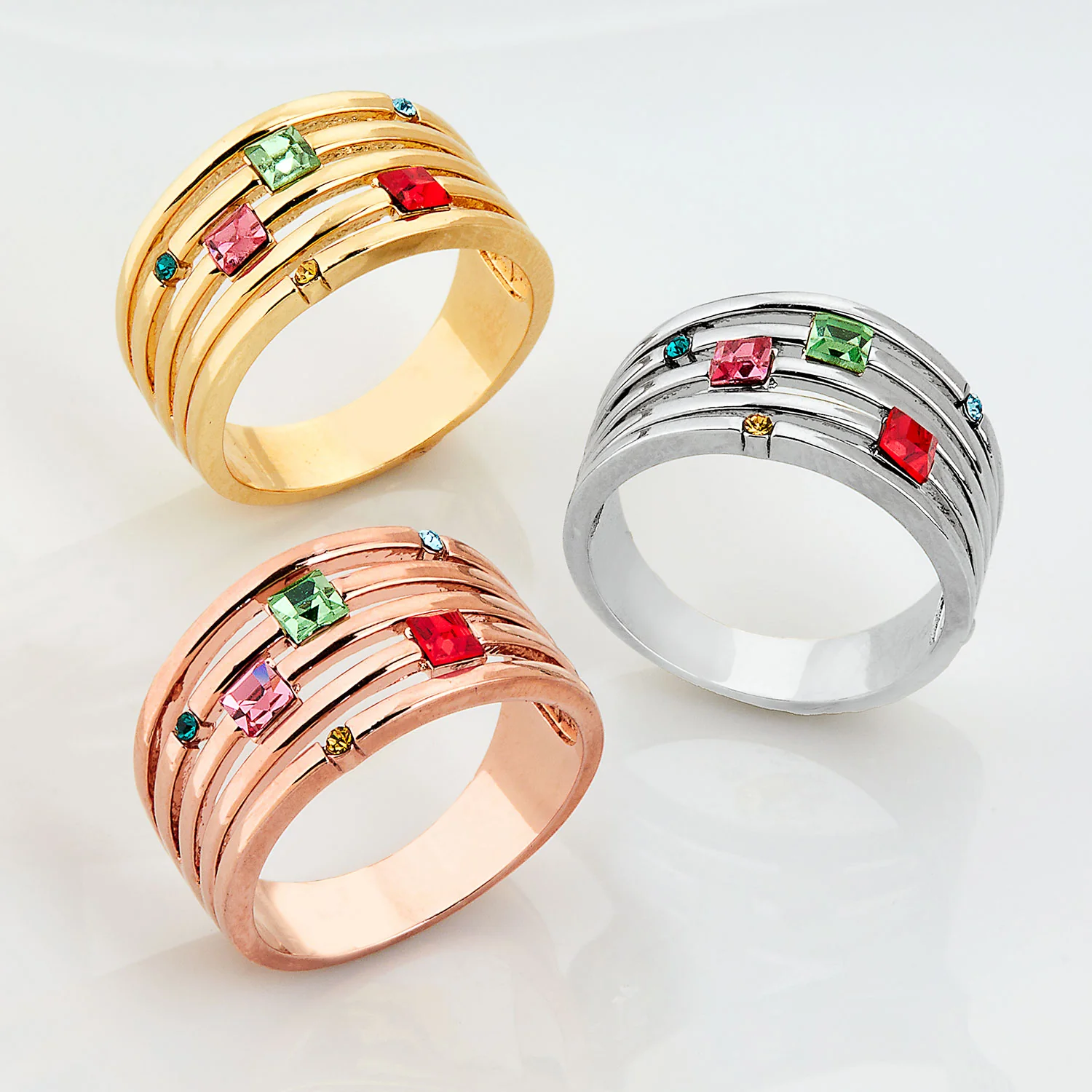 14K Rose Gold over Sterling Mulitshape Family Birthstone Faux Stack Ring - Image 4