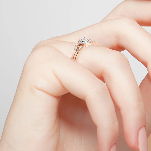 14K Rose Gold over Sterling Pear White Topaz 2 Piece Engraved Wedding Set - Image 3