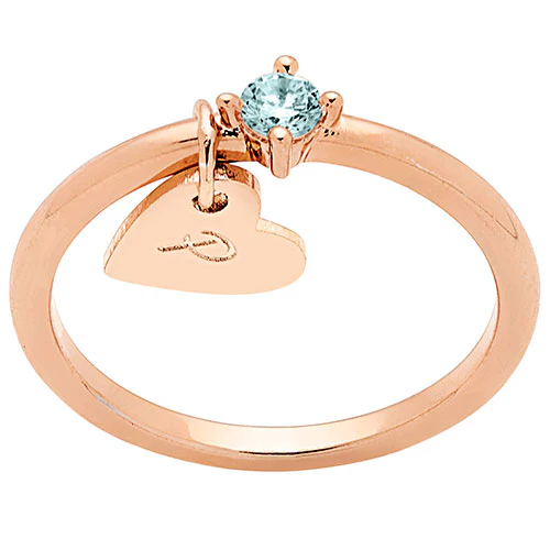14k Rose Gold Plated Dainty Heart Charm Ring with Birthstone - Image 5