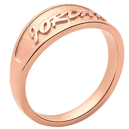 14K Rose Gold Plated Embossed Name Tapered Ring - Image 2