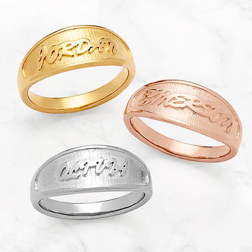 14K Rose Gold Plated Embossed Name Tapered Ring - Image 3