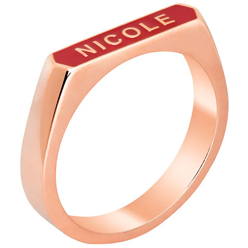 14K Rose Gold Plated Enamel Name Rectangle Ring - Image 2