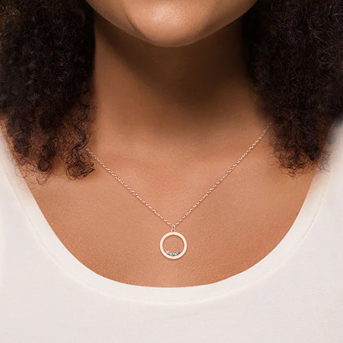14K Rose Gold Plated Enamel Open Circle with Birthstones Necklace - 1 to 5 stones - Image 3