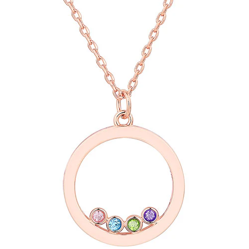 14K Rose Gold Plated Enamel Open Circle with Birthstones Necklace - 1 to 5 stones - Image 4