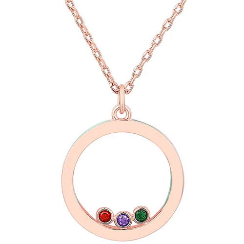 14K Rose Gold Plated Enamel Open Circle with Birthstones Necklace - 1 to 5 stones - Image 5