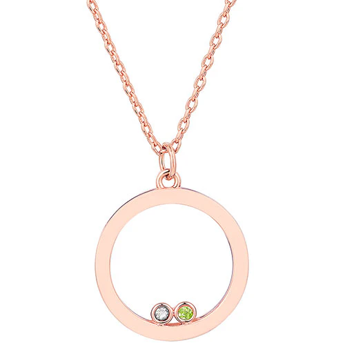 14K Rose Gold Plated Enamel Open Circle with Birthstones Necklace - 1 to 5 stones - Image 6