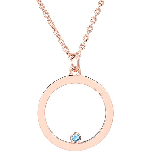 14K Rose Gold Plated Enamel Open Circle with Birthstones Necklace - 1 to 5 stones - Image 7