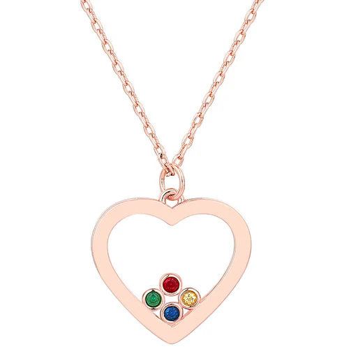 14K Rose Gold Plated Enamel Open Heart with Birthstones Necklace - 1 to 5 stones - Image 4