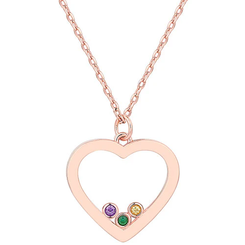 14K Rose Gold Plated Enamel Open Heart with Birthstones Necklace - 1 to 5 stones - Image 5