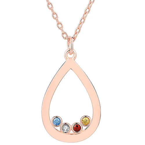 14K Rose Gold Plated Enamel Open Teardrop with Birthstones Necklace - 1 to 5 stones - Image 4