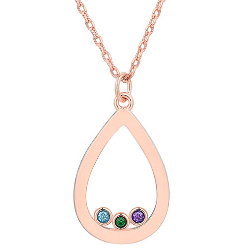 14K Rose Gold Plated Enamel Open Teardrop with Birthstones Necklace - 1 to 5 stones - Image 5