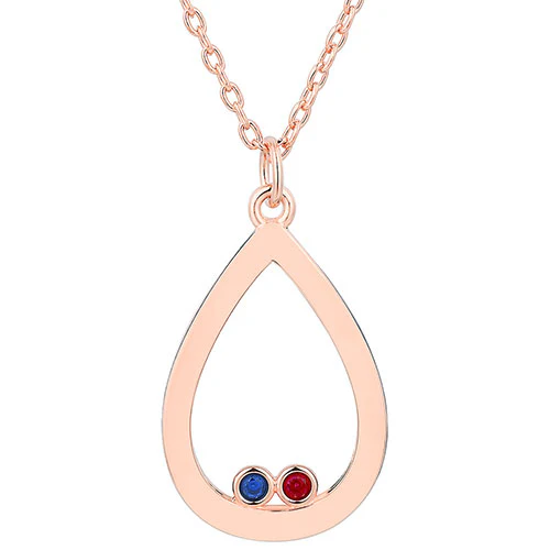 14K Rose Gold Plated Enamel Open Teardrop with Birthstones Necklace - 1 to 5 stones - Image 6