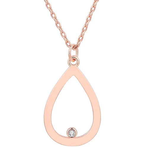 14K Rose Gold Plated Enamel Open Teardrop with Birthstones Necklace - 1 to 5 stones - Image 7