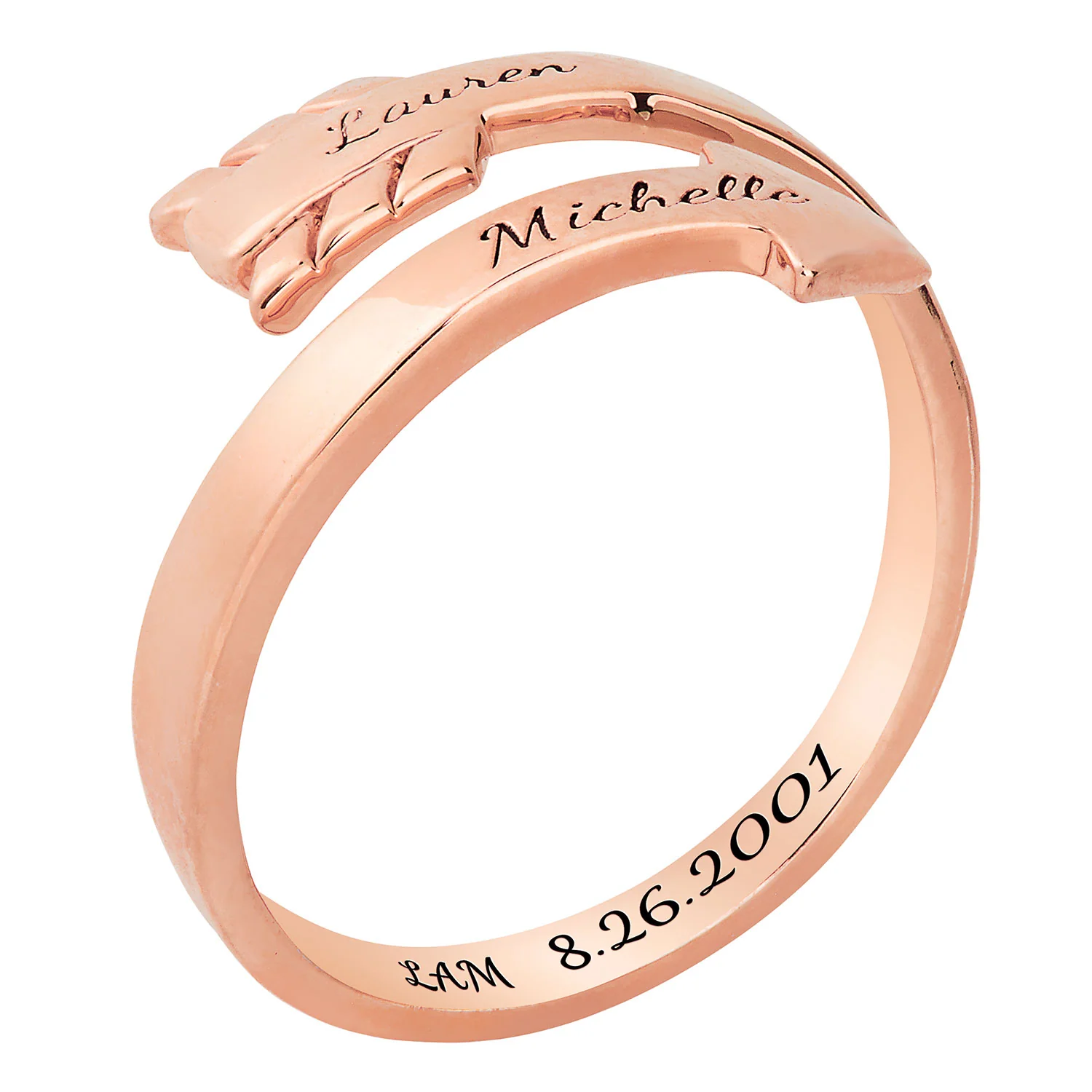 14K Rose Gold Plated Engraved Bypass Arrow Ring - Image 3
