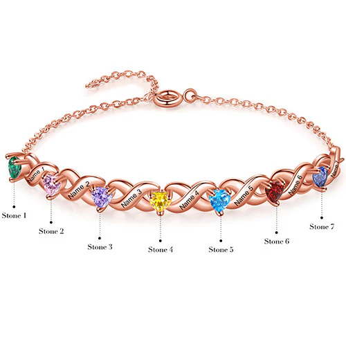 14K Rose Gold Plated Engraved Heart Birthstone X Bracelet - Image 3