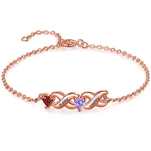 14K Rose Gold Plated Engraved Heart Birthstone X Bracelet - Image 4
