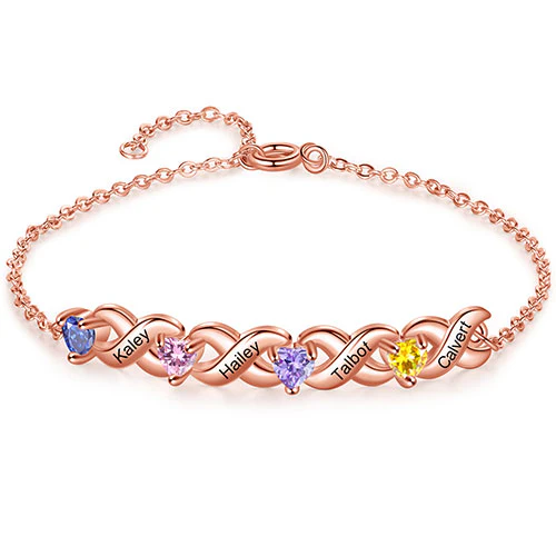 14K Rose Gold Plated Engraved Heart Birthstone X Bracelet - Image 6